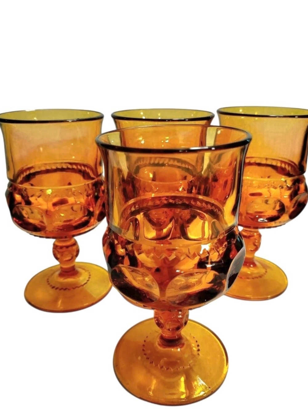 VINTAGE KINGS CROWN Amber Wine Goblet Set of 4 Indiana Glass 5 5/8 In Open Box - Picture 8 of 9